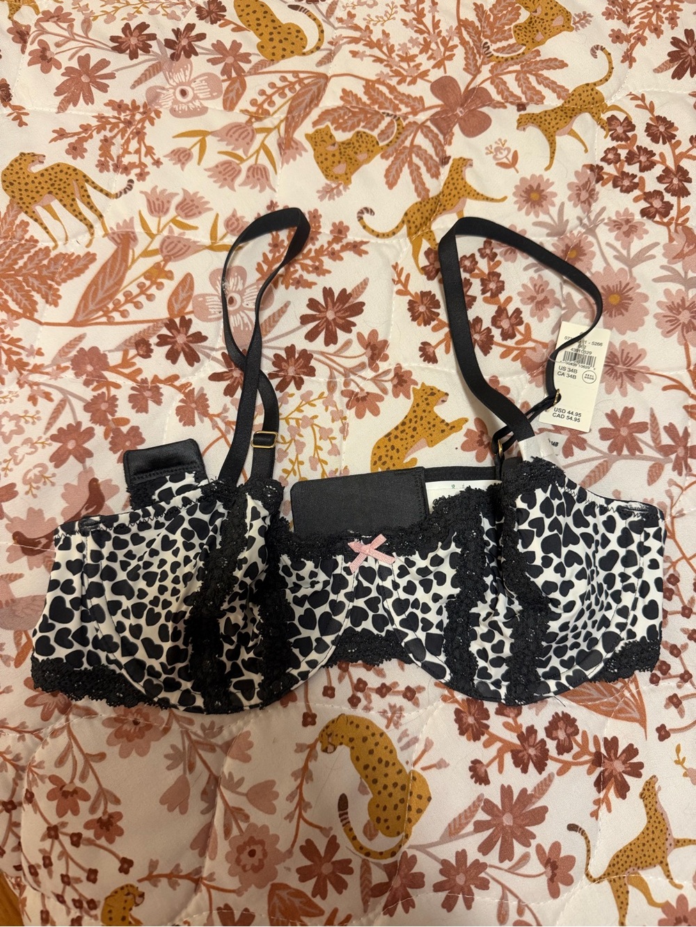 Aerie Heart Print Lace Trim Bralette